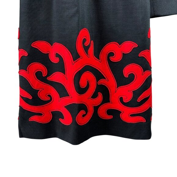 Vintage 60's Carlye Black Wool Dress with Red Appliqué – Women’s Size 8 - Picture 5 of 7